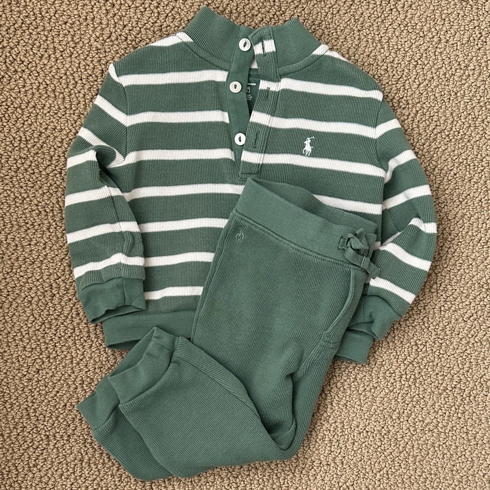Ralph Lauren Green and White Striped Sweater Set 18mths